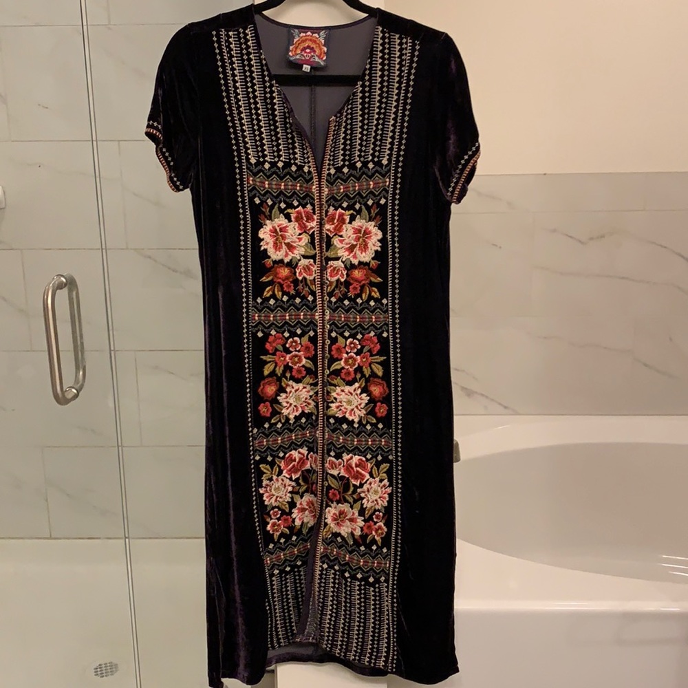 💜Johnny Was Matilda Button Down Djellaba Velvet Dress Size (XS) Warn Once!!!💜